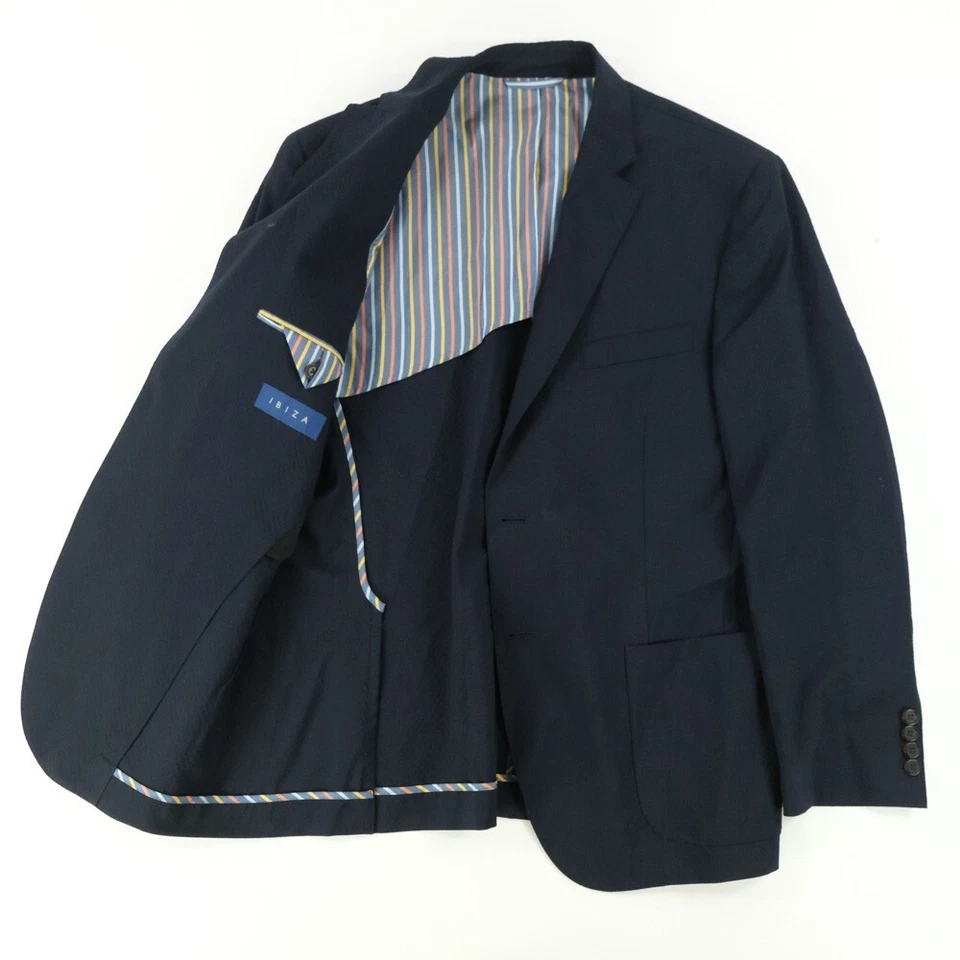 Blazer Ibiza Carini Seersucker Semi-Não Estruturado Masculino Tamanho 42S Casaco Esportivo Azul Marinho - Imagem 2 de 4