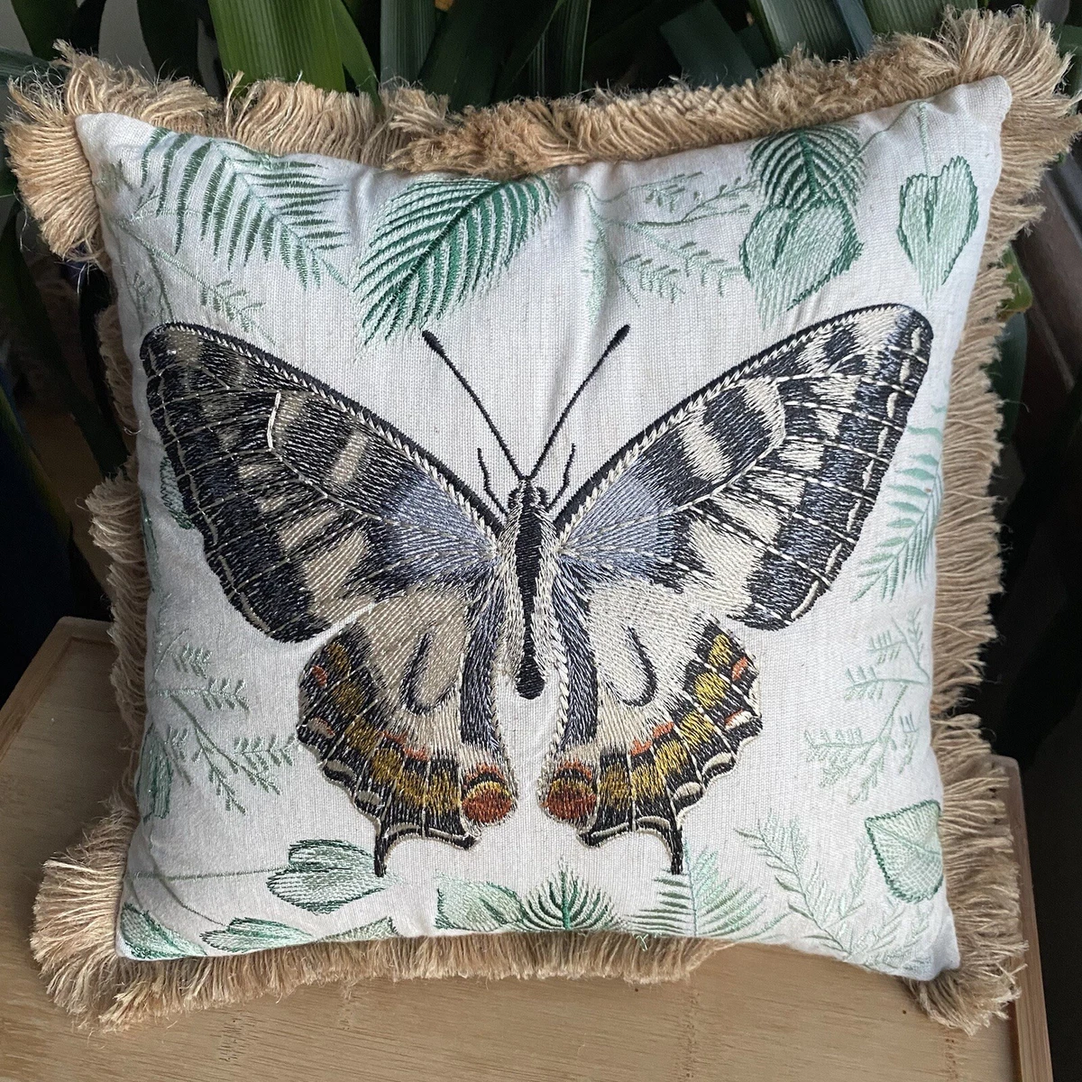 Pier 1 Imports Embroidered Butterfly Throw Pillow Indoor Outdoor