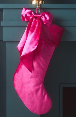 Anthropologie PINK Velvet & Satin Bow Stocking Lovely and Lavish 23 -long NEW