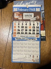 1948 vintage lift up pinup calendar/ Weather /pharmaceutical Ads/History Memos
