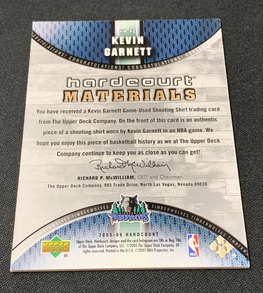 2005 Upper Deck Kevin Garnett Hardcourt Materials Timberwolves Basketball Card  - Image 4 of 4