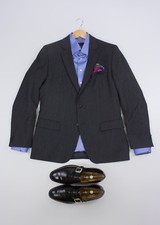 HUGO BOSS Wool Gray Striped Blazer, US 42R, EU 52