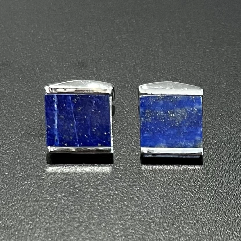 Gemelos cuadrados de plata de ley 925 con piedra de lapislázuli en caja regalo de plata para hombres Foto 2 de 4