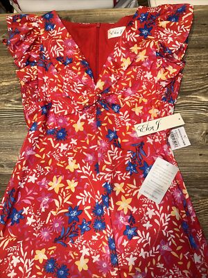 Eliza J Floral Women's Twist Flutter Sleeve Dress Red-Size 