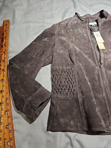 Coldwater Creek Jacke Damen groß grau Wildleder Leder gestrickt durchgehender Reißverschluss Neu mit Etikett Top - Bild 4 von 14