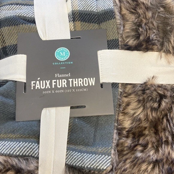 Colección Martha Stewart Franela a Cuadros Reverso a Tiro de Piel Sintética, Gris Foto 4 de 4