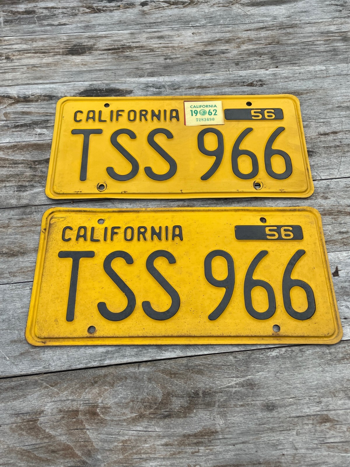 Pair Vintage California 1956 License Plates (Yellow / Black) TSS 966 eBay