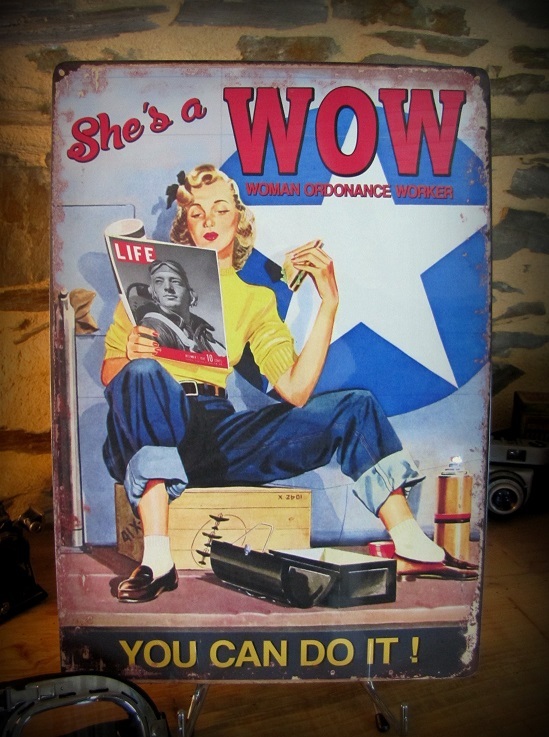 Plaque métal pin-up et avion WW2 40x30 cm décorative pour loft vintage