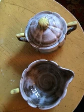 Santa Anita Ware Vreni Provincial Apple Brown & White Creamer & Sugar Bowl.