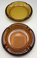 Ashtray Amber Glass 7" and 8" Large Pair Vintage