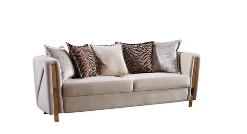 Thick Velvet Fabric Upholstered 2Pc Living Room Set Made With Wood in Beige - Picture 4 of 11