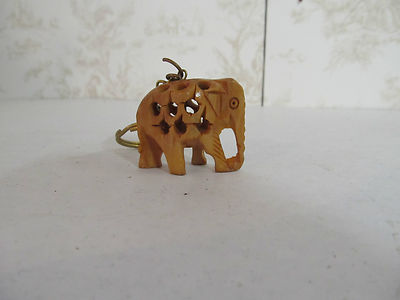 Elephant Keychain Hand Carved Wood Made in India 1/2