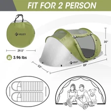 VILLEY 2 Persons Automatic Setup Pop Up Tent Waterproof Camping Beach Tent w/Bag