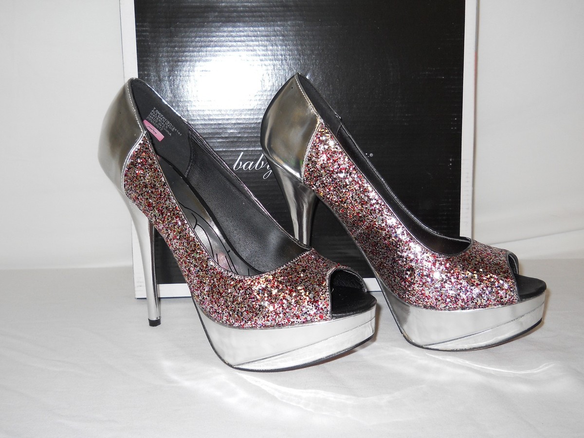 Baby Phat New Womens Fay Multi Glitter Open Toe Heels M Shoes