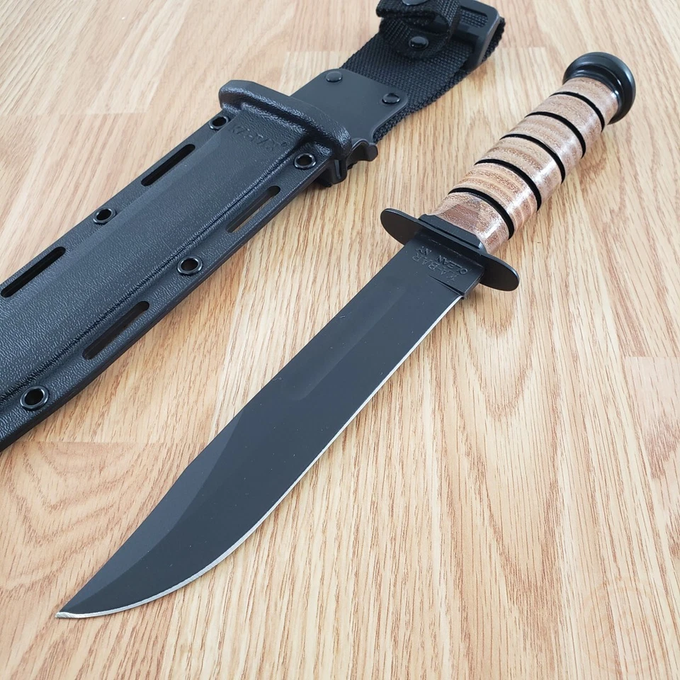 Cuchillo fijo de lucha KA-BAR Ejército de Estados Unidos hoja de acero al carbono mango de cuero apilado de 7" Foto 2 de 4