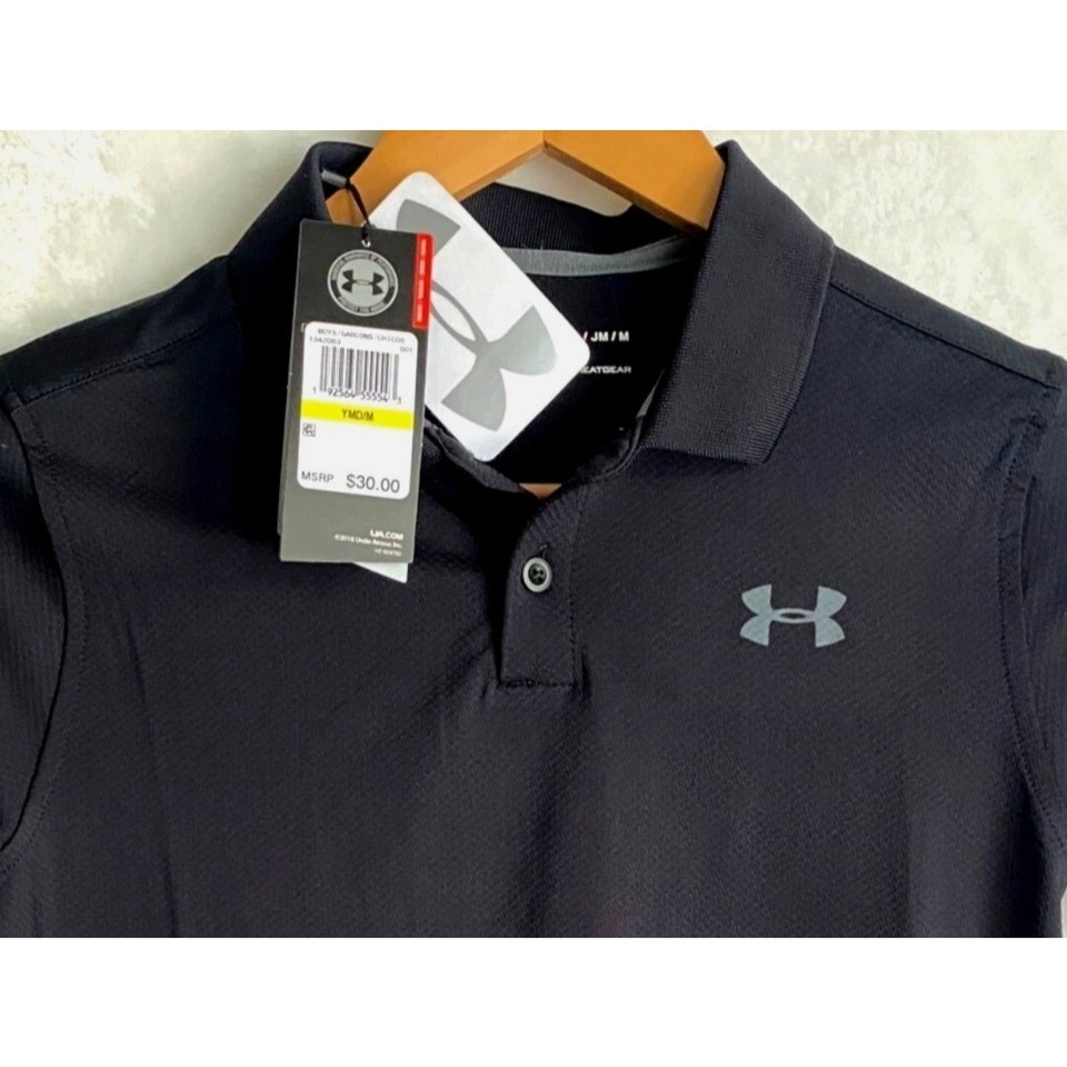 boys size M, YMD Under Armour golf polo shirt, solid black New/NWT heat gear eBay