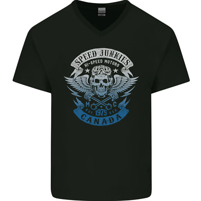 Canada Speed Junkies Biker Motorrad Herren V-Neck Baumwoll Maglietta