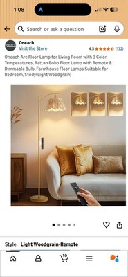 Oneach Arc Floor Lamp with Remote Control Three Colored Temperature 