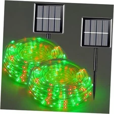  Solar Christmas Lights, 2 Pack Each 33ft 100 LED Solar Rope Red and Green