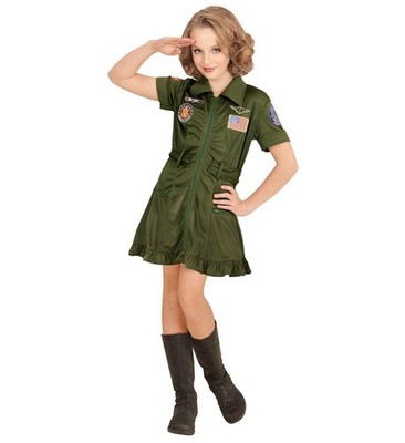 Widmann Fighter Jet Pilot (Dress) (140 cm / 8-10 Years) Green