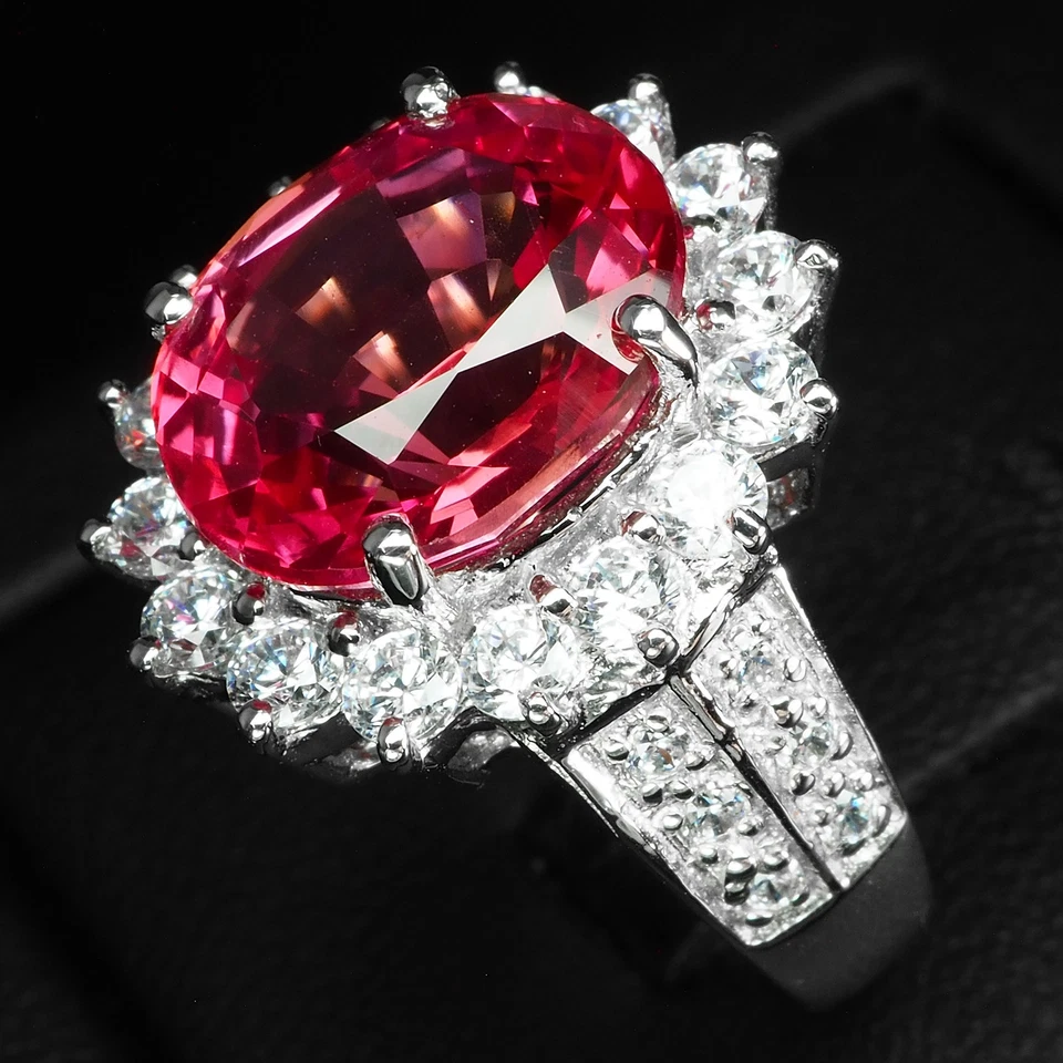 Anillo Regalo X'mas Zafiro Padparadscha Rosa 7.05Ct Plata de Ley 925 Hecho a Mano Foto 4 de 4