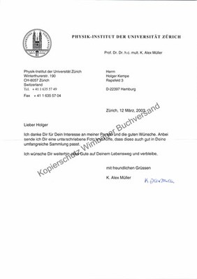 Original Autogramm Karl Alexander Müller (1927-2023) Nobelpreis Physik 1987 ///