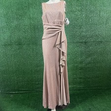 Betsy & Adam Metallic Ruffled-Front Glitter Gown - White/Pink/Gold - 12 