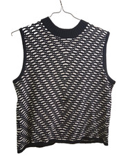 St. John L Knit Sleeveless Top Black and White Modern Design Perfect!