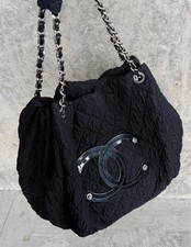 AUTH Chanel XXL Airline Black Puffer Bucket Bag Nylon Quilted Chain Shoulder Bag