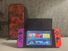 Nintendo Switch Console Bundle Neon Red & Purple Case – Good Condition