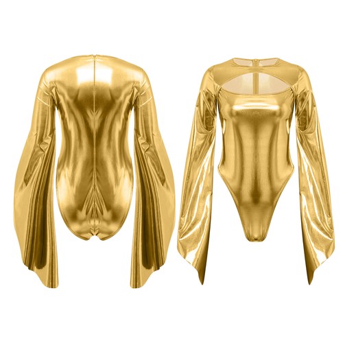 Womens Costume PU Bodysuit Masquerade Outfits Ladies Jumpsuit Hollow Out Shiny - Picture 20 of 72