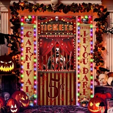 Tranqun 3 Pcs Halloween Door Cover Clown and Lighted Porch Sign Banners Hallo...