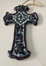 Cross, Ceramic, 10”, Browns, Blues and White