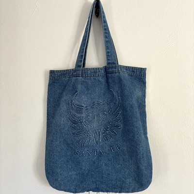 Vtg Santa Fe Embossed Denim Shoulder Tote Bag USA Made Western Boho Festival