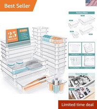 25 PCS Clear Plastic Drawer Organizer Set, 4 Sizes Desk Drawer Divider Organi...