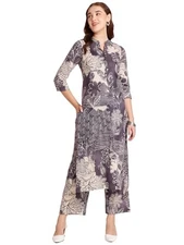 GoSriKi Women's Rayon Blend Straight Printed Kurta with Pant