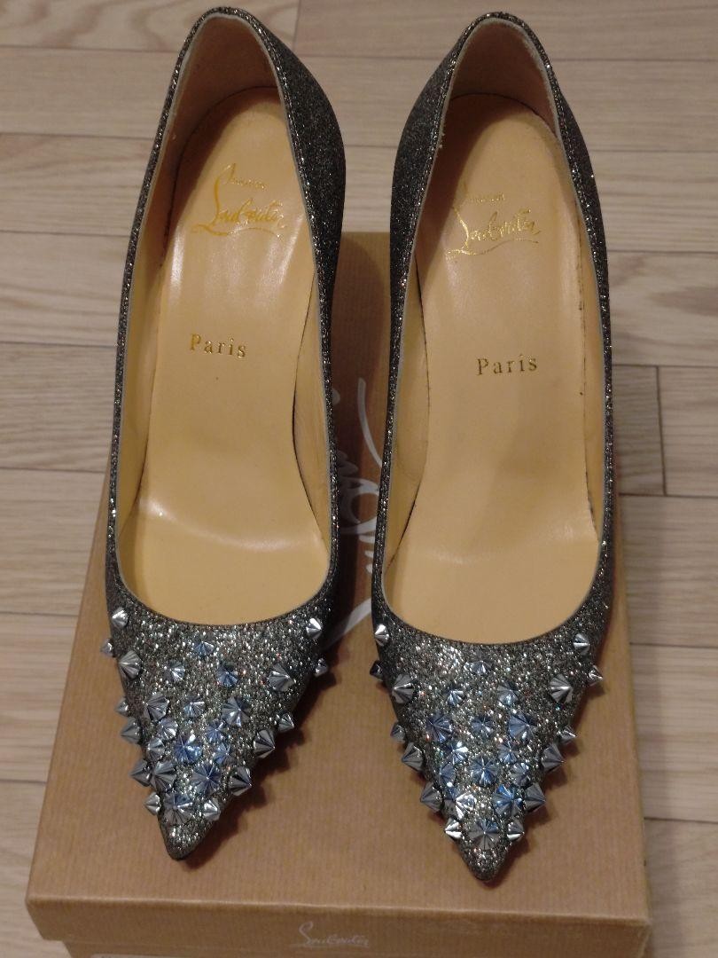 Christian Louboutin Blue Glitter Spiked Pointed Toe Heels