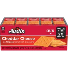 Austin Cheddar Cheese on Cheese Sandwich Crackers, Single Serve Snack Crackers,