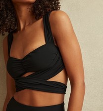 REISS Wrap Bathing Suit Top Black Sz6 Msrp 145.00     