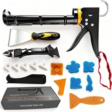 Caulk Gun Kit with Caulk Remover Tool - Smooth Silicone Caulking Gun Set for Cau