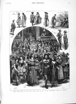 Original alter antiker Druck 1883 Kostüm Ball Royal Albert Hall Bolingbroke
