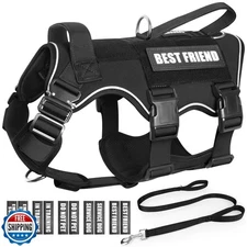 MOOGROU Tactical Service Dog Vest and Leash Set,Heavy Duty Harness with Metal