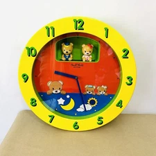 Rhythm Small World Clock Plays Disney Tunes Dancing Bears Big 14.5" RARE