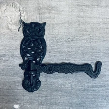 Vintage Cast Iron 5" Black Owl Wall Swivel Arm Bracket Hanging Hook Plant Hanger