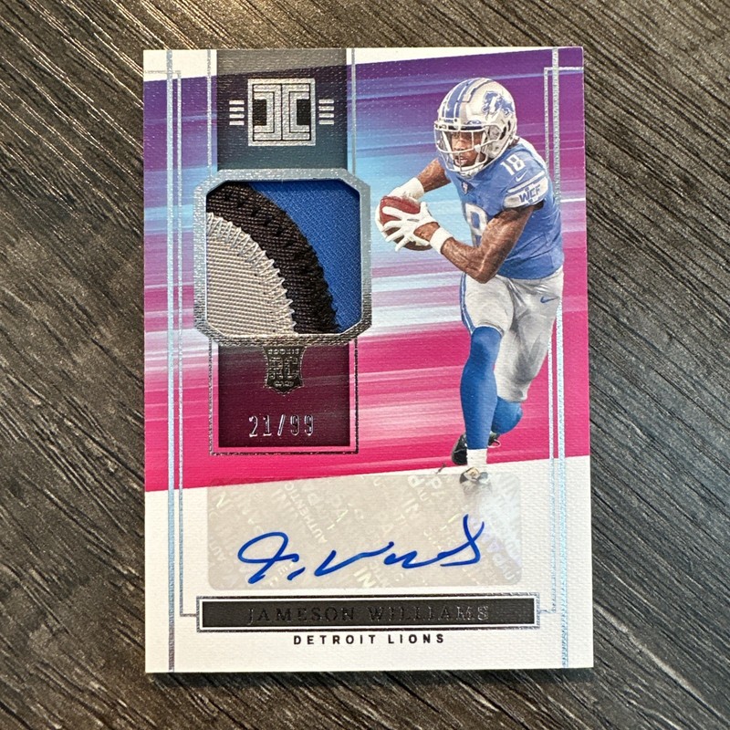 Jameson Williams 2022 Panini Impeccable #RPA-JWI Rookie Patch Auto RPA RC 21/99