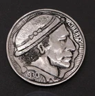 Engraved Buffalo Nickel – Curly Hair & Classic Hat - Hand Carved Hobo Nickel