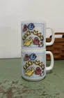 Vintage 1980s Glasbake Milk Glass Pac-Man Mugs Midway Games, Set of 2