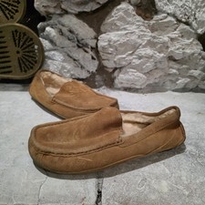 UGG Ascot Mens Fur Lined Slippers Loafer Size 10 Tan Sheepskin Slip On