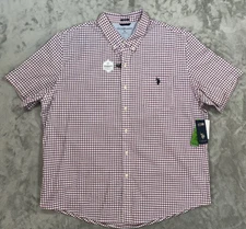 US Polo Assn. Mens 3XL Red Blue Check Pliad Button Down Chest Pocket Stretch NWT