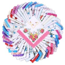 50 pcs Hankies with Vintage Floral Print 11.8" Cotton Handkerchiefs